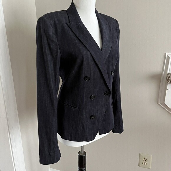 Theory Double Breasted Darlin Turning Blazer size 8 Jacket Navy Blue stretch - Picture 6 of 12